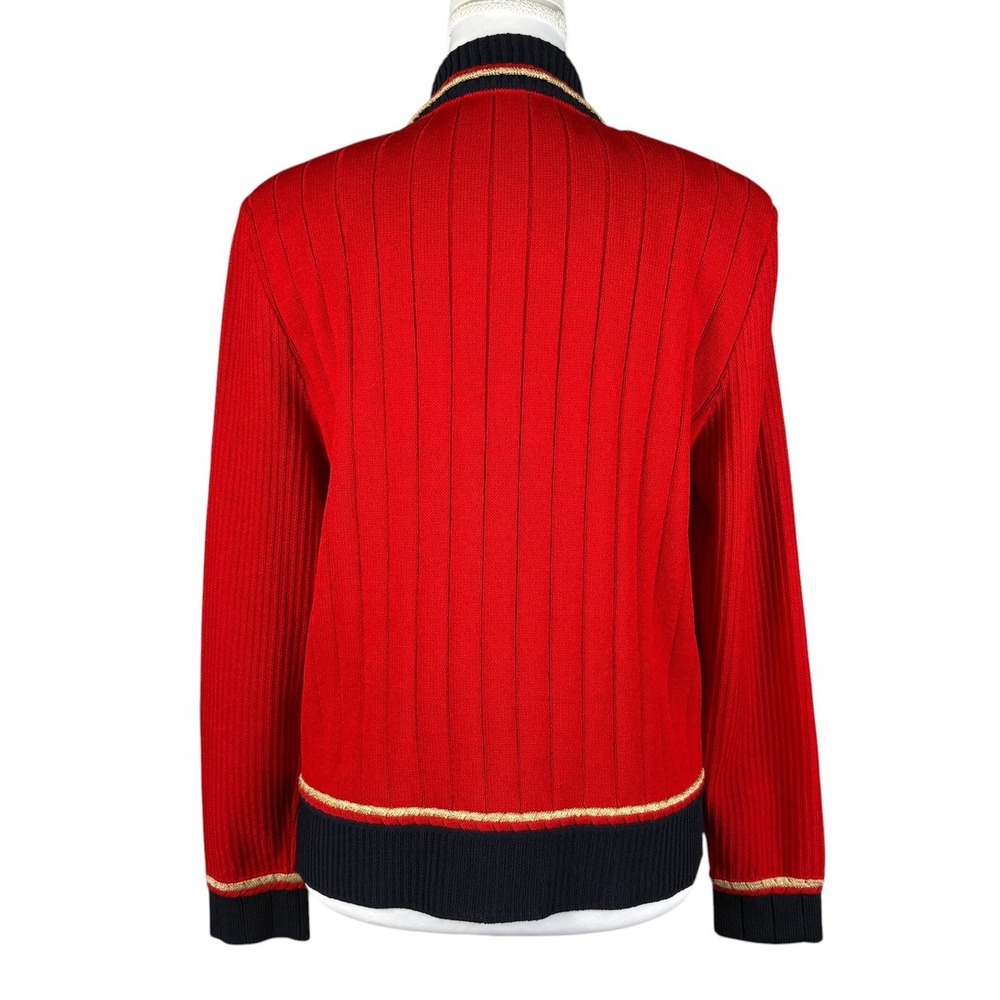 St John Santana Knit Full Zip Jacket Womens 4 Red Navy Gold Crest Nautical VTG - Picture 3 of 10